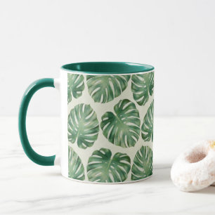 Green Tropical Monstera Blätter Muster Tasse