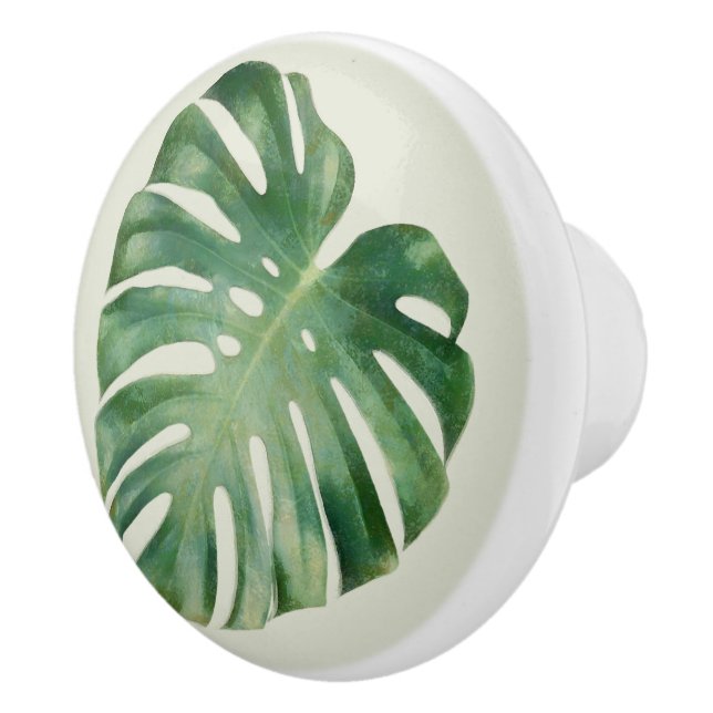 Green Tropical Monstera Leaf Keramikknauf (Rechts)