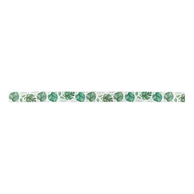 Green Tropical Monstera Leaf Ribbon Satinband (Vorderseite)