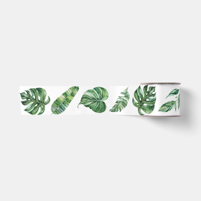 Green Tropical Monstera Leaf Ribbon Satinband (Vorderseite)