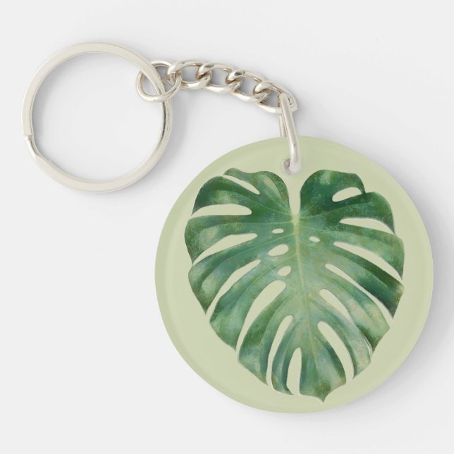 Green Tropical Monstera Leaf Schlüsselanhänger (Vorderseite)