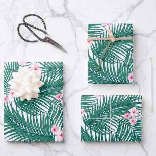 Green Tropical Palm Blätter mit Hibiskus Blume