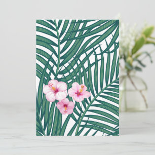 Green Tropical Palm Blätter mit Hibiskus Blume Feiertagskarte