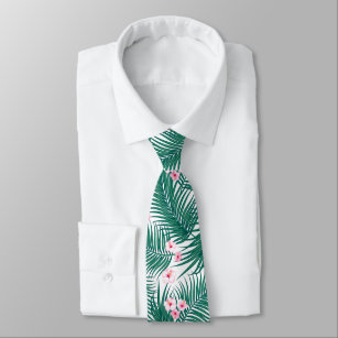 Green Tropical Palm Blätter mit Hibiskus Blume Krawatte