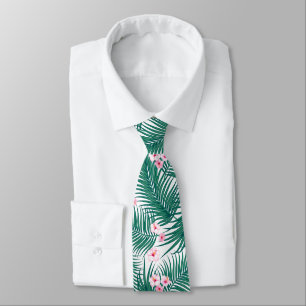 Green Tropical Palm Blätter mit Hibiskus Blume Krawatte