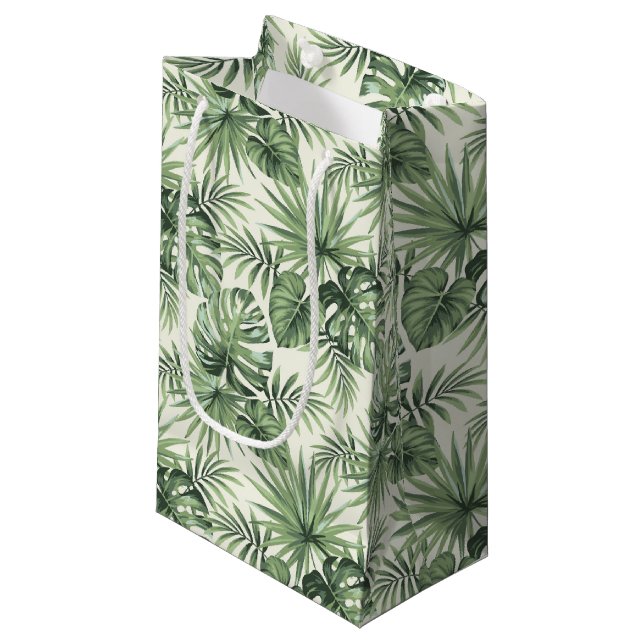 Green Tropical Palm Blätter Muster Kleine Geschenktüte (Vorderseite Schrägansicht)