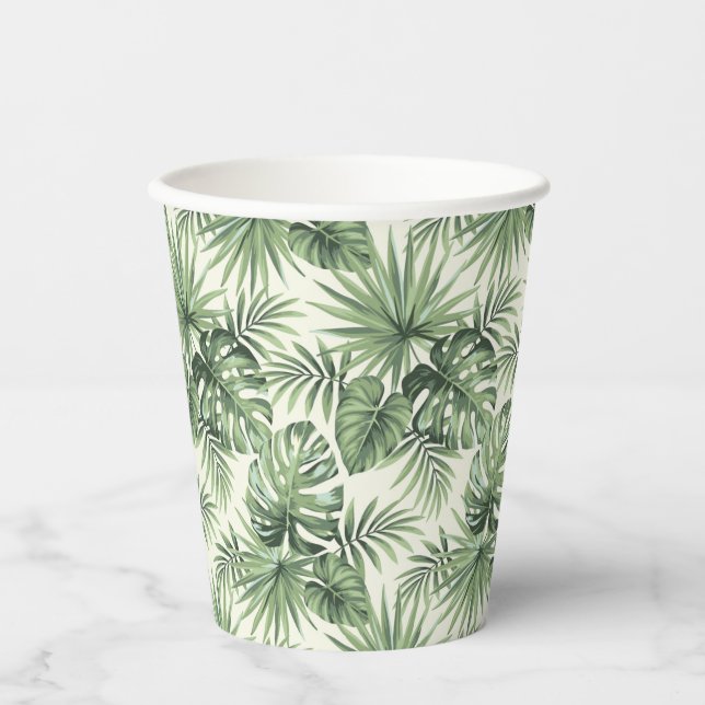 Green Tropical Palm Blätter Muster Pappbecher (Vorderseite)