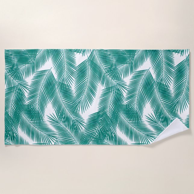 Green Tropical Palm Blätter Muster Strandtuch (Vorderseite)