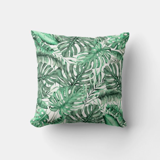 Green Tropical Palm Blätter Sommerinsel Breeze Kissen (Vorderseite)