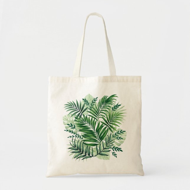 Green Tropical Palm & Monstera Blätter Tragetasche (Vorne)