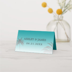 Green Tropical Palm Tree Beach Hochzeit Platzkarte