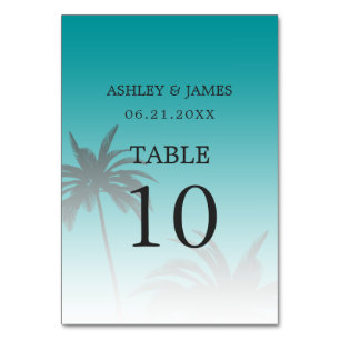Green Tropical Palm Tree Beach Hochzeit Tischnummer