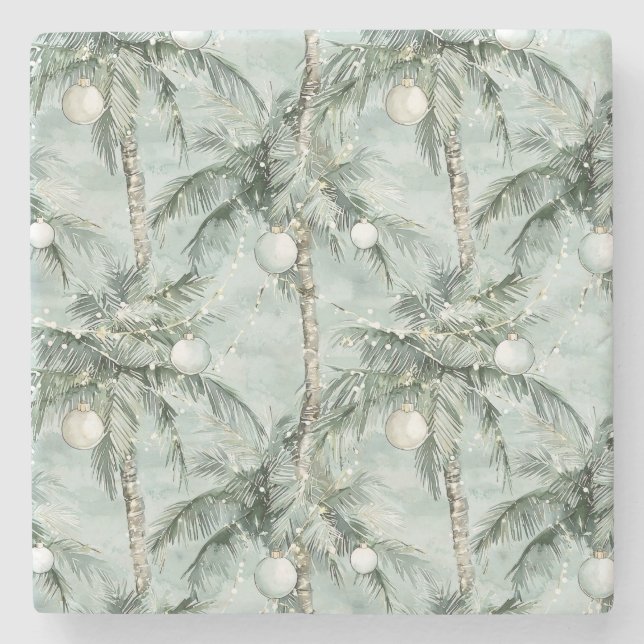 Green Tropical Palm Trees Christmas Steinuntersetzer (Vorderseite)