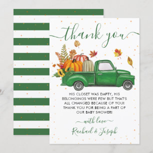 Green Truck Autumn Pumpkin Fall Baby Shooter Dankeskarte