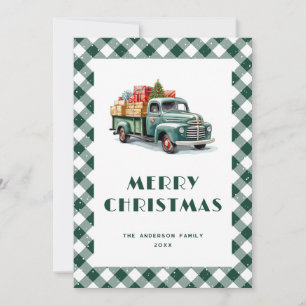 Green Truck Plaid Snowy Joyeux Cartes de Noël