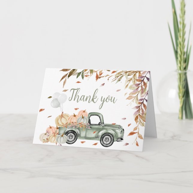 Green Truck Pumpkin Baby Dusche Dankeskarte (Vorderseite)