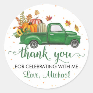 Green Truck Pumpkin Verlasse Herbst Party Vielen D Runder Aufkleber