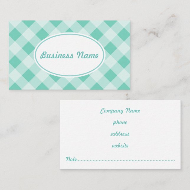 Green Turquoise Gingham Business Card Visitenkarte (Vorne/Hinten)