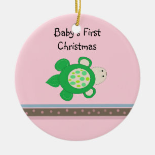 Green Turtle Baby's First Christmas Keramik Ornament