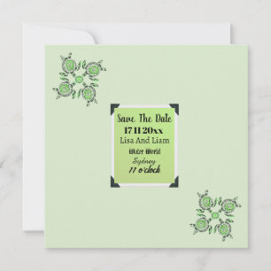 Green Turtle Dot Art Save the Date, Date