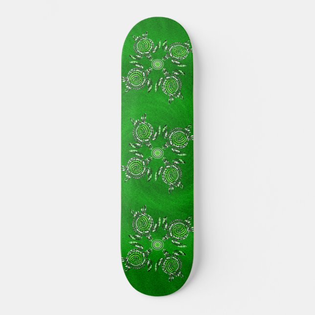 Green Turtle Dot Art, Skateboard (Vorderseite)