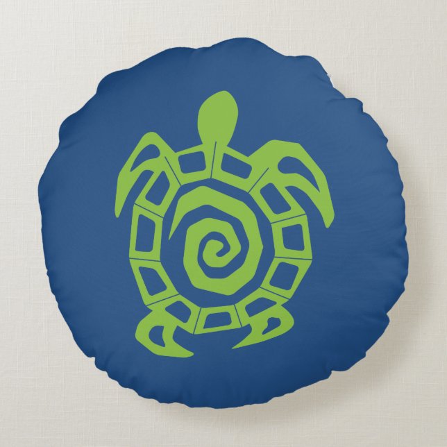 Green Turtle Pattern Rundes Kissen (Rückseite)