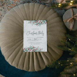 Green Twigs Red Holly Berries Weihnachten Einladung