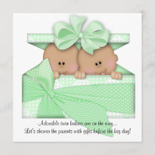 Green TWIN Baby Shower Einladung Afro American