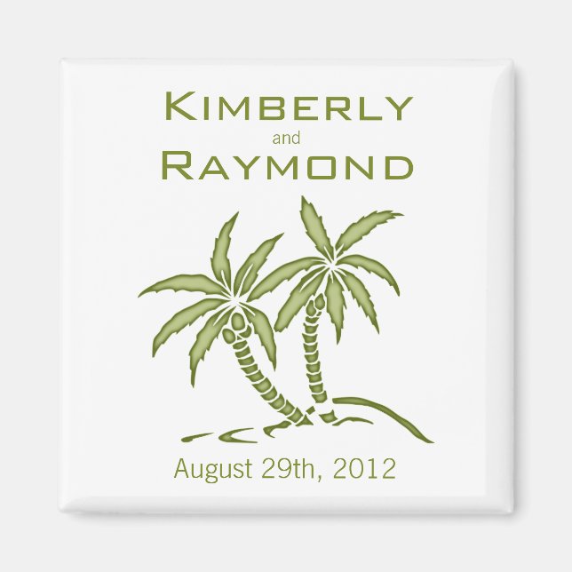 Green Twin Palm Trees Tropical Mariage Magnet (Devant)