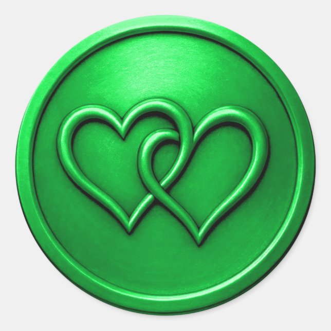 Green Two Hearts Intertwined Wedding Runder Aufkleber (Vorderseite)