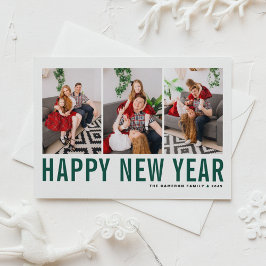 Green Typografy Foto Collage Happy New Year Feiertagspostkarte