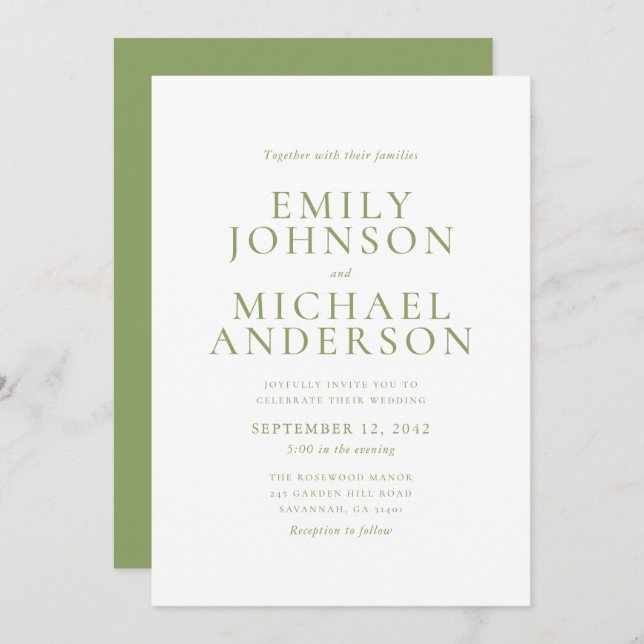 Green Typography Wedding Invitation Einladung (Vorne/Hinten)