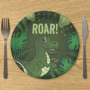 Green Tyrannosaurus Rex T-rex Tropical Birthday Pappteller