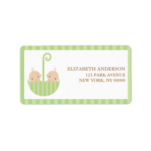 Green Umbrella Twins Baby Dusche Adressaufkleber