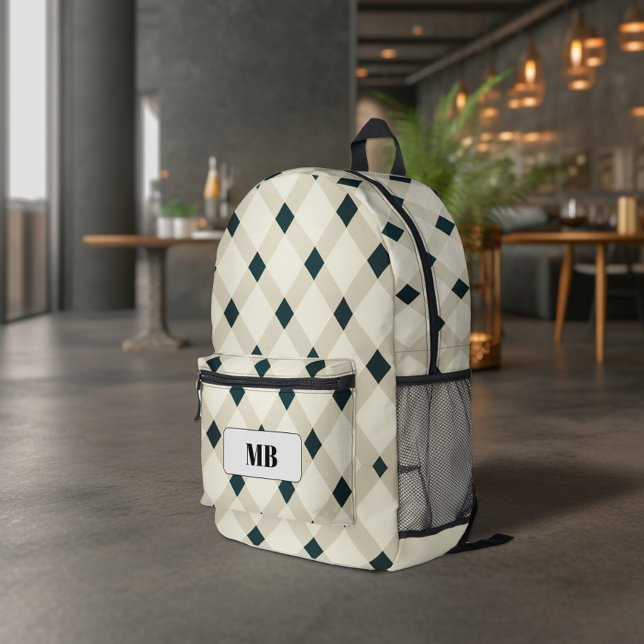 Green und Beige Diamond Muster Mit Monogramm Bedruckter Rucksack (Von Creator hochgeladen)