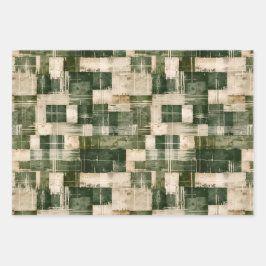 Green und Beige Grunge Kariert Geschenkpapier Set
