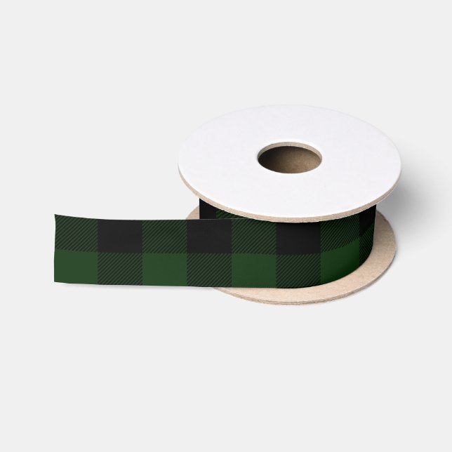 Green und Black Buffalo Kariert Gemustert Satinband (Spule)
