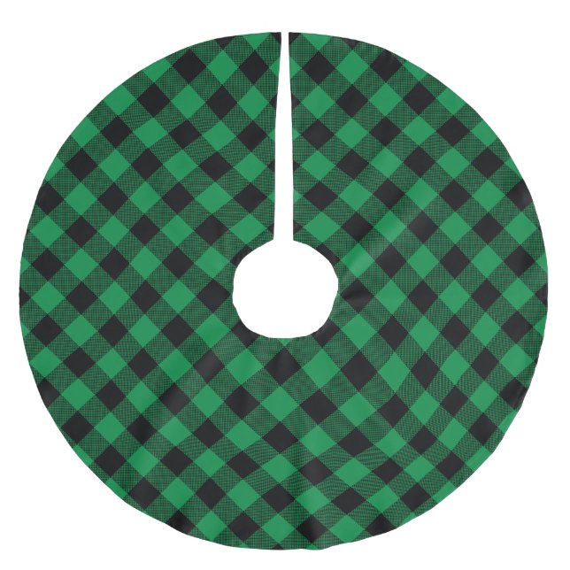 Green und Black Buffalo Kariert Patter Polyester Weihnachtsbaumdecke (Vorderseite)