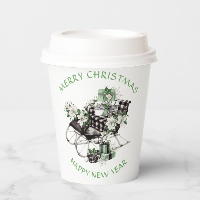 Green und Black Buffalo Karo Sleigh und Packages Pappbecher (Vorderseite)