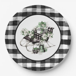 Green und Black Buffalo Karo Sleigh und Packages Pappteller
