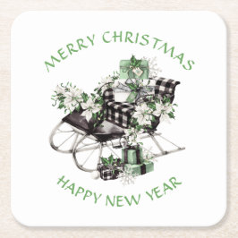 Green und Black Buffalo Karo Sleigh und Packages Rechteckiger Pappuntersetzer