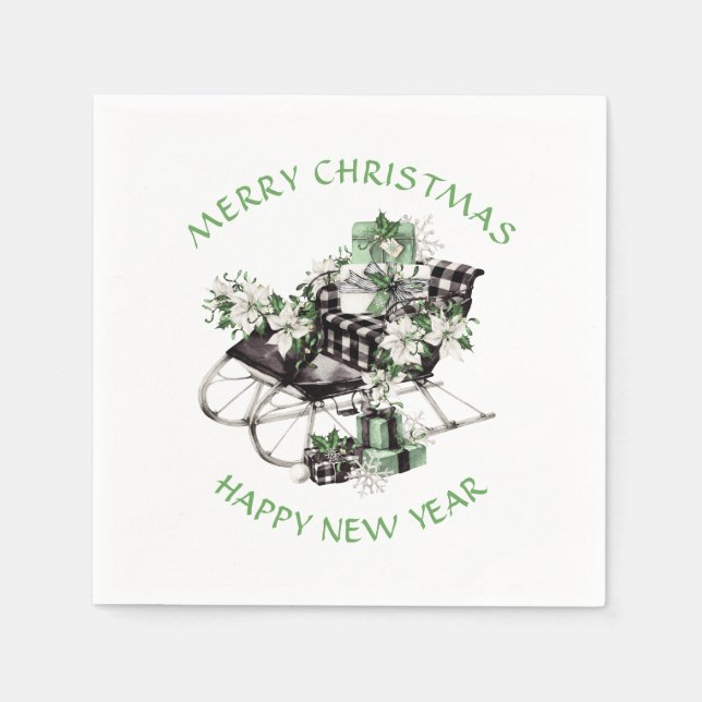Green und Black Buffalo Karo Sleigh und Packages Serviette (Vorderseite)