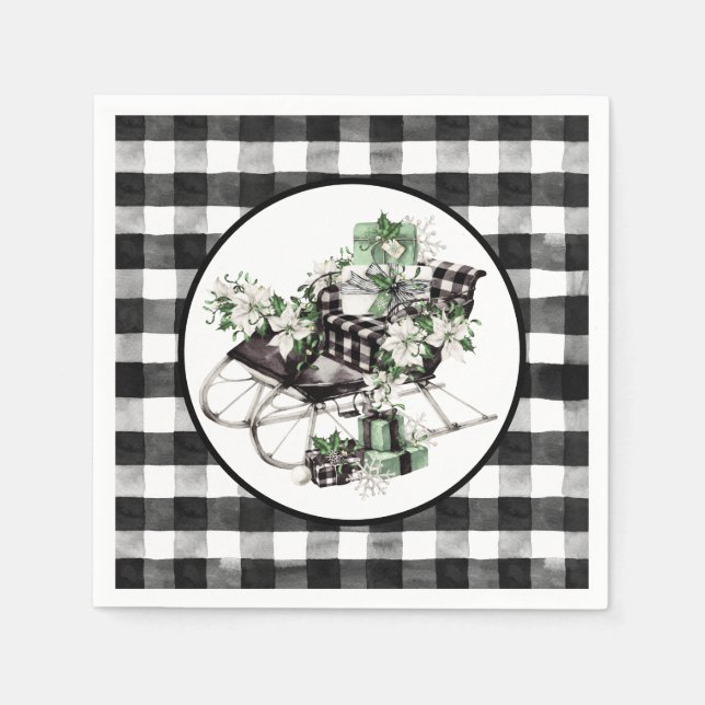 Green und Black Buffalo Karo Sleigh und Packages Serviette (Vorderseite)