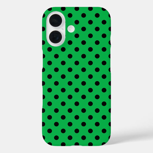 Green und Black Polka Dots iPhone 16 Hülle (Rückseite)