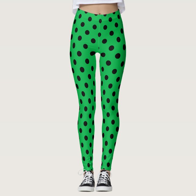 Green und Black Polka Dots Leggings (Vorderseite)