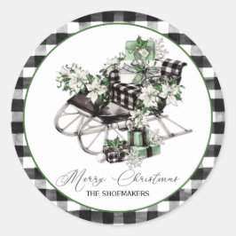 Green und Black Sleigh Buffalo Karo Packages Runder Aufkleber