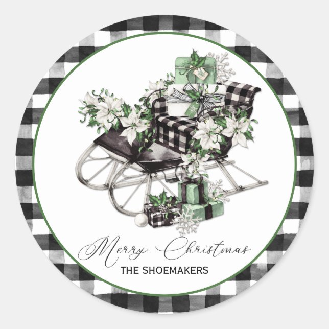 Green und Black Sleigh Buffalo Karo Packages Runder Aufkleber (Vorderseite)