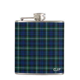 Green und Blue Clan Forbes Tartan Monogram Flachmann
