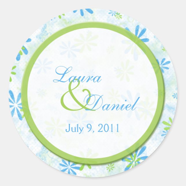 Green und Blue Floral 1,5" Round Aufkleber (Vorderseite)