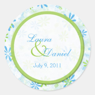 Green und Blue Floral 1,5" Round Aufkleber